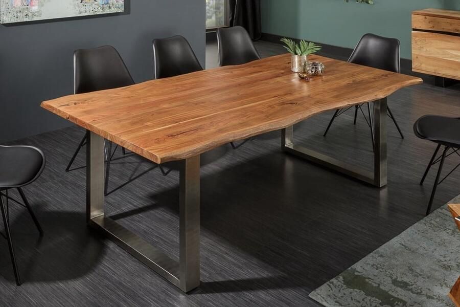 Invicta Interior Massief houten eettafel MAMMUT NATURE 200 cm Acacia roestvrijstalen boomrand 3 5 cm tafelblad 40211 - Foto 3