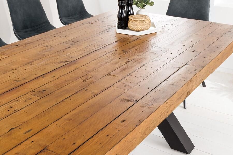 Invicta Interior Massief houten eettafel THOR 300cm vintage bruin grenen gerecycled industrieel design ijzeren X-frame 43380 - Foto 2