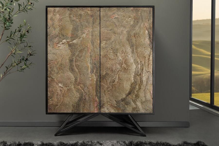 Invicta Interior Massief houten highboard MOUNTAIN SOUL 120cm grijsgroen gemarmerd steenfineer acacia 44340 - Foto 2