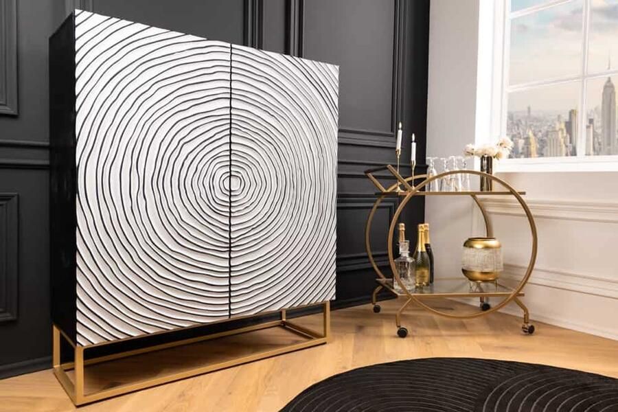 Invicta Interior Massief houten hoge kast ZEN CIRCLES 120cm wit zwart mangohout 3D design metaal goud 44492 - Foto 2