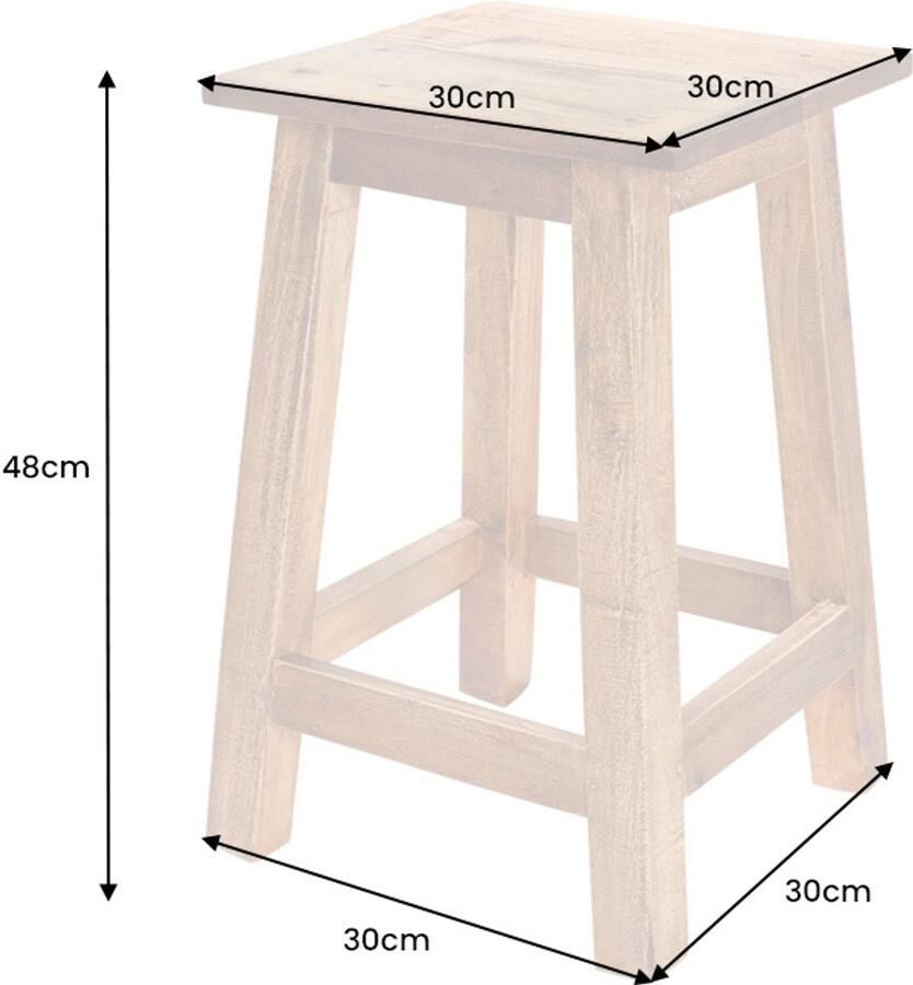 Invicta Interior Massief houten kruk JAKARTA 50 cm gerecyclede bijzettafel poef 22751