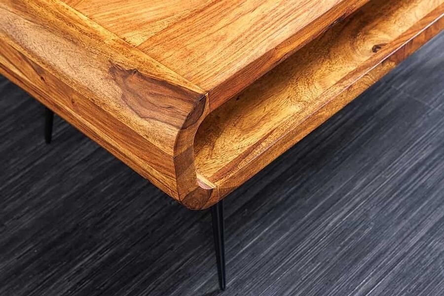 Invicta Interior Massief houten salontafel ALPHA 90 cm bruin sheesham stenen afwerking metalen poten met opbergruimte 43749