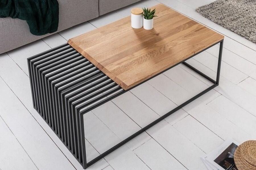 Invicta Interior Massief houten salontafel ARCHITECTURE 100cm geolied eiken zwart metalen frame 41576 - Foto 2