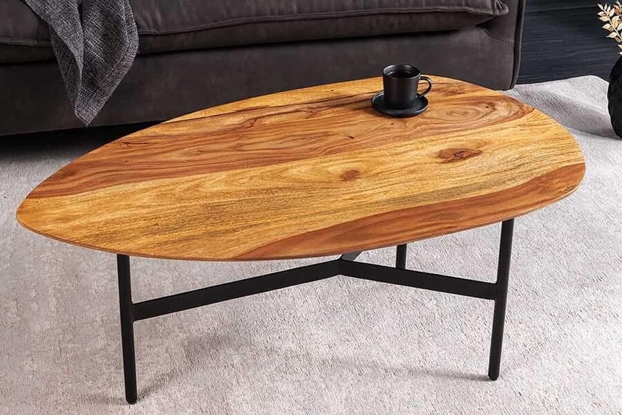 Invicta Interior Massief houten salontafel BEAUTY BY NATURE 90 cm bruin Sheesham stenen afwerking driehoekig 43748