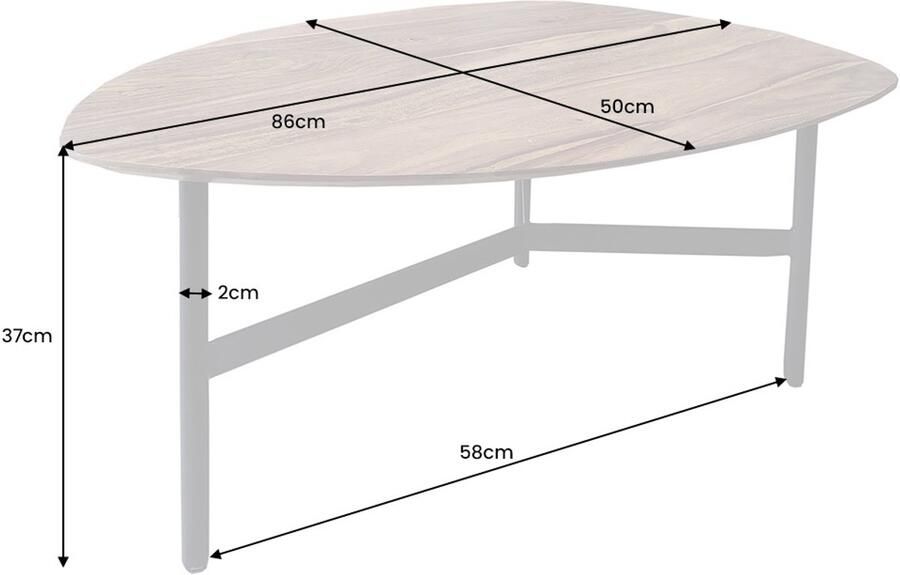 Invicta Interior Massief houten salontafel BEAUTY BY NATURE 90cm Sheesham stenen afwerking niertafel driehoekig metaal 43748 - Foto 2