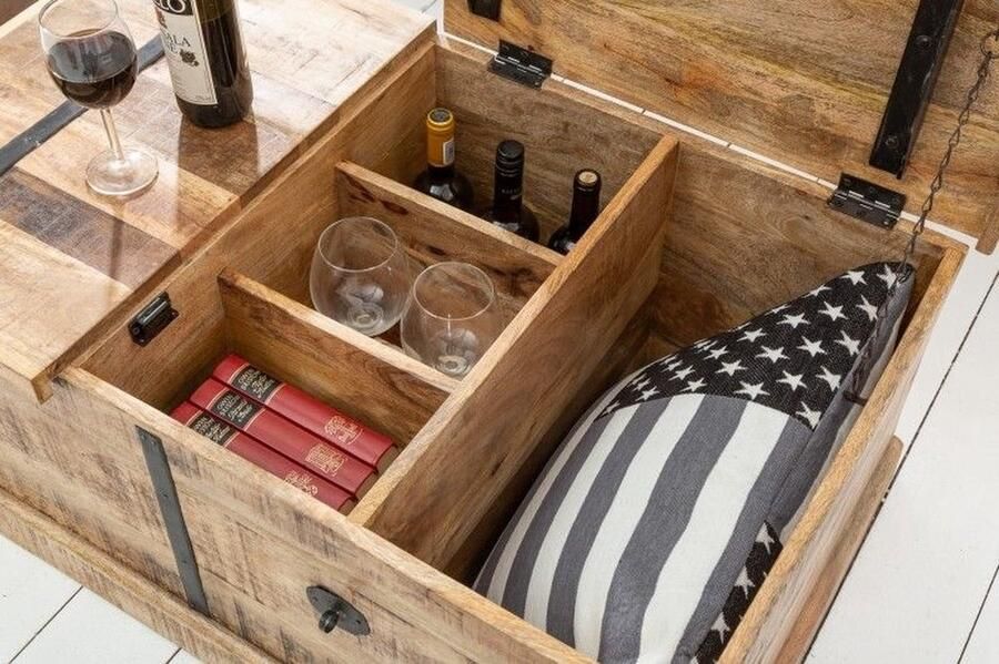 Invicta Interior Massief houten salontafel BODEGA 100cm mangohouten thuisbarkast 39814 - Foto 3