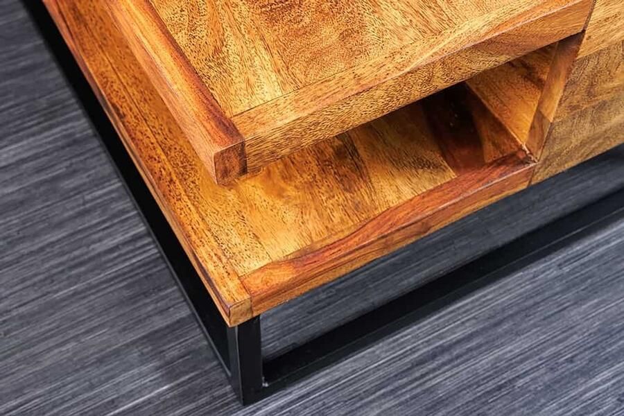 Invicta Interior Massief houten salontafel GIANT 60 cm bruin sheesham stone afwerking metaal zwarte plank 43750 - Foto 2