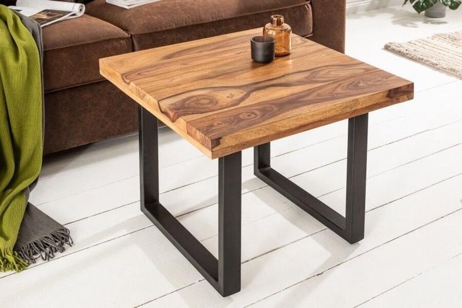 Invicta Interior Massief houten salontafel IRON CRAFT 60 cm bruin Sheesham stone afwerking Industrial Design 39872