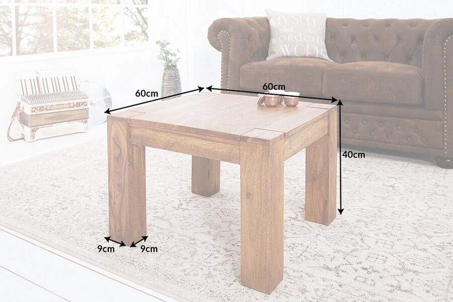 Invicta Interior Massief houten salontafel MAKASSAR 60cm bruin Sheesham stone afwerking unieke nerf 16910