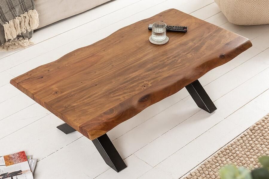 Invicta Interior Massief houten salontafel MAMMUT 110 cm acaciaboomrand honingafwerking 3 5 cm tafelblad 6539739