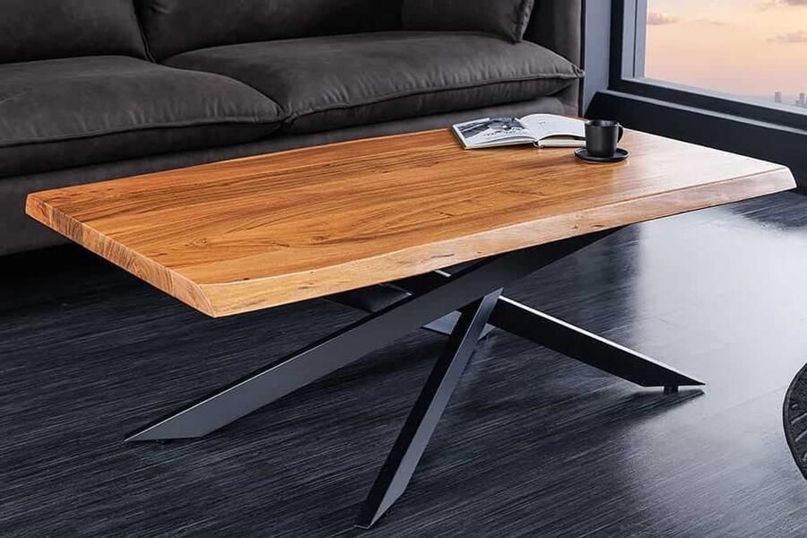 Invicta Interior Massief houten salontafel MAMMUT 110 cm acaciazwart 3 5 cm tafelblad boomrand 44059