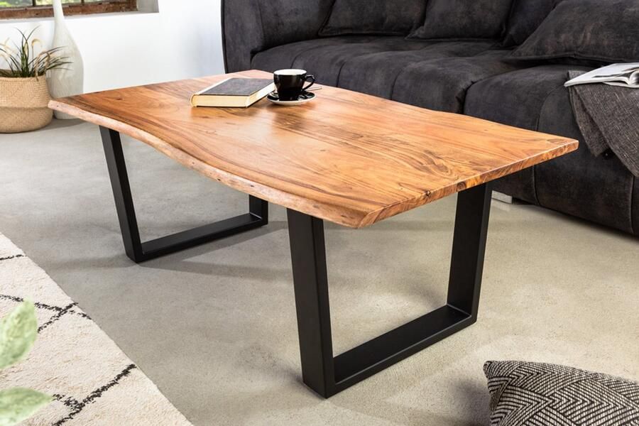 Invicta Interior Massief houten salontafel MAMMUT 120 cm Acacia naturel V-frame zwart 2 5 cm tafelblad 41655 - Foto 2