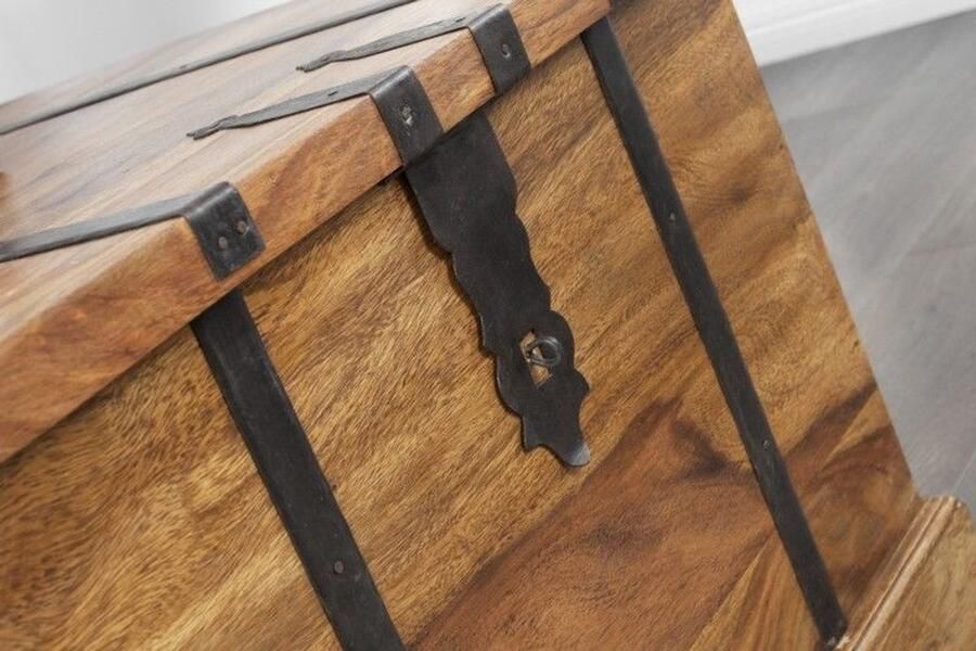 Invicta Interior Massief houten salontafel Venezia Jewel 100 cm Sheesham steenafwerking barkast voor thuis