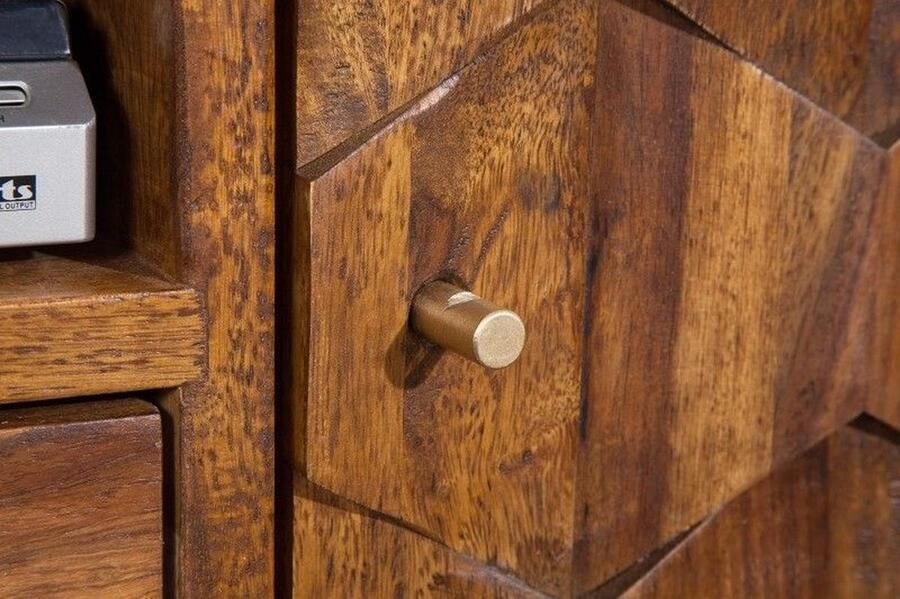 Invicta Interior Massief tv-bord MYSTIC LIVING 140 cm bruin Sheesham massief houten stenen afwerking 3D front 39744 - Foto 2