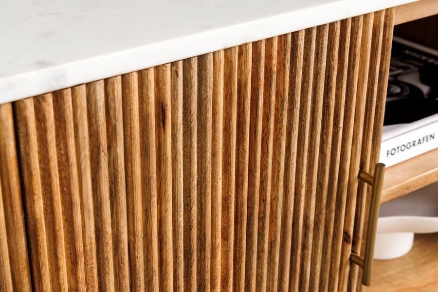 Invicta Interior Massief tv-bord TRES CHIC 140cm bruin mangohout wit marmer met veel opbergruimte 45756 - Foto 2