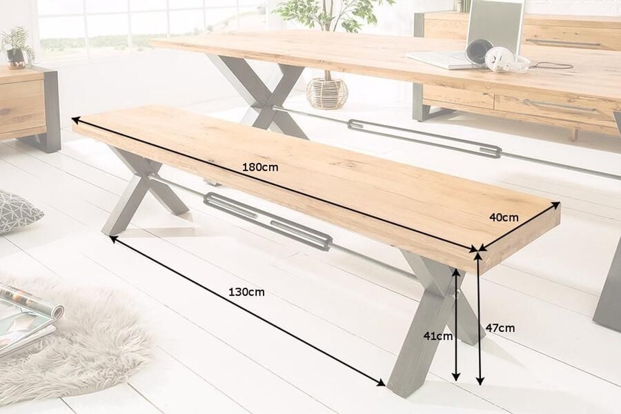 Invicta Interior Massieve bank THOR 180cm Wild Oak geolied in industrieel design 6538807