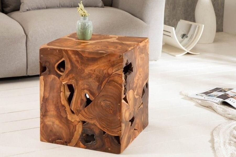 Invicta Interior Massieve Bijzettafel VIERKANT 40cm Teak Kubus Ottoman 39226 - Foto 2