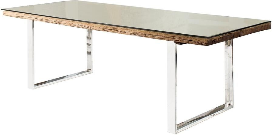 Invicta Interior Massieve eettafel BARRACUDA 200cm antiek teakhout met stalen sledepoten incl. glazen blad 21645&30116G - Foto 2