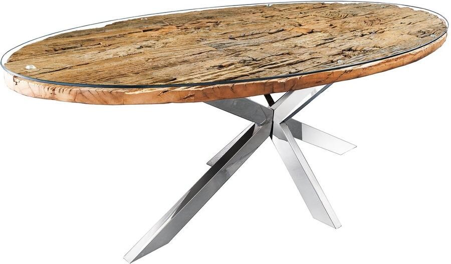 Invicta Interior Massieve eettafel BARRACUDA 220cm bruin teakhout zilver steronderstel glazen blad 43626 - Foto 2