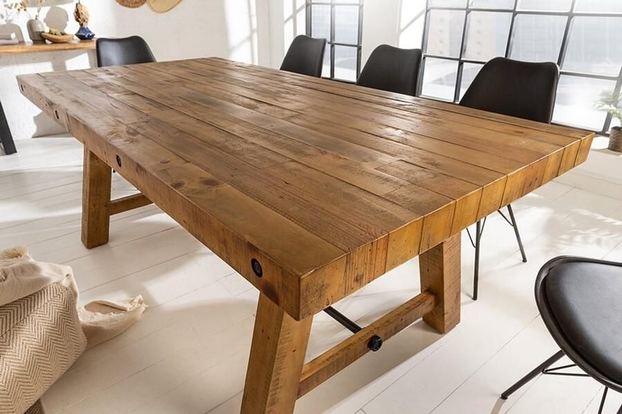 Invicta Interior Massieve eettafel FINCA 165cm vintage bruin gerecycled grenenhout industrieel design 41245 - Foto 2