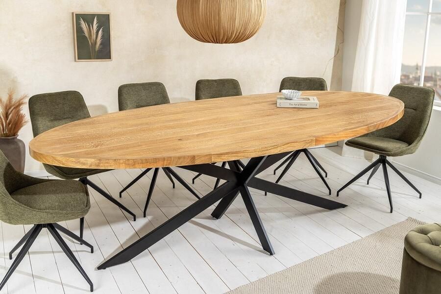 Invicta Interior Massieve eettafel GALAXIE 240cm bruin mangohout ovaal zwart ijzeren sterframe 45759