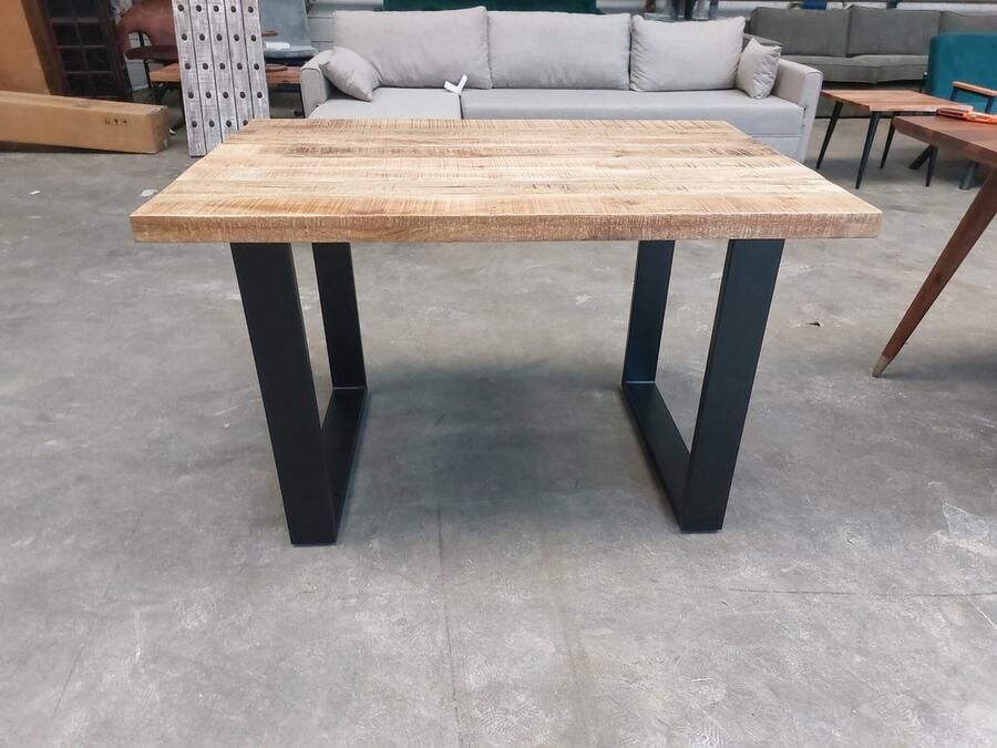 Invicta Interior Massieve eettafel IRON CRAFT 120cm mangohout zwart ijzeren frame slede industrieel design 39875 - Foto 3