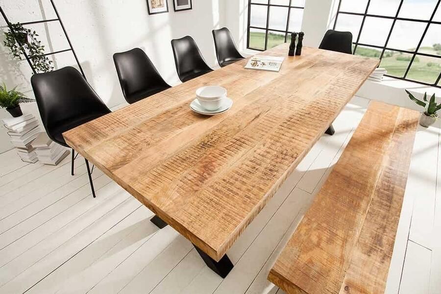 Invicta Interior Massieve eettafel IRON CRAFT 240cm natuurlijk mangohout industrieel design X-frame zwart metaal 6540057 - Foto 2