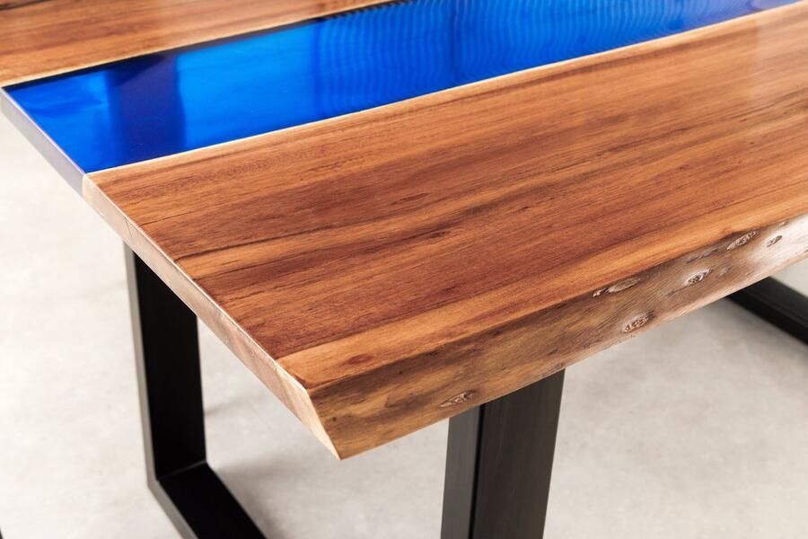 Invicta Interior Massieve eettafel LIQUID 160cm bruin acaciahout boomrand zwart ijzer blauw 45831 - Foto 2