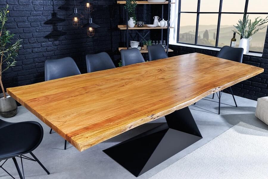 Invicta Interior Massieve eettafel MAMMUT BALANCE 200cm naturel bruin acacia zwarte boomrand 44361