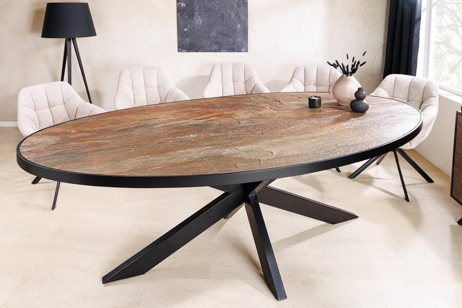 Invicta Interior Massieve eettafel MOUNTAIN SOUL 240cm roodachtig groen zwart ovaal natuursteen ijzer 45671