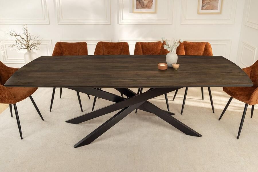 Invicta Interior Massieve eettafel SIGNUM 220cm donkerbruin mangohout bootvorm sterframe 45837 - Foto 2