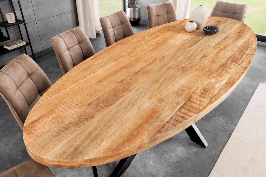Invicta Interior Massieve industriële eettafel GALAXIE 240 cm naturel mangohout ovaal sterframe 45771