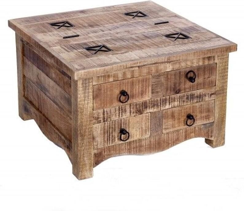 Invicta Interior Massieve salontafel IRON CRAFT 70 cm mangohouten kist met opbergruimte voor lades 39580 - Foto 2