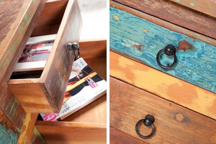 Invicta Interior Massieve salontafel JAKARTA 70 cm kleurrijke ladekast gemaakt van gerecycled vissersbotenhout met laden 37361