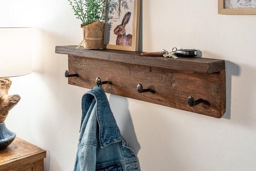 Invicta Interior Massieve wandkapstok HEMINGWAY 60 cm natuurlijk gerecycled teakhout met plank 39551 - Foto 2