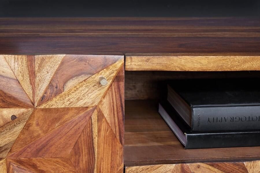 Invicta Interior Massives TV-Board ALPINE 160cm Sheesham steenafwerking Metall mat goud 43448