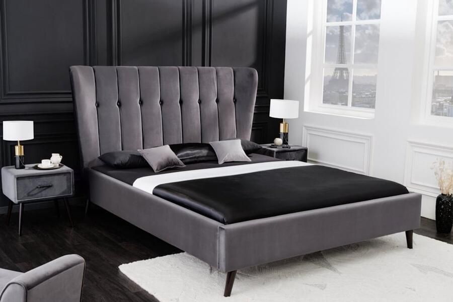 Invicta Interior Modern tweepersoonsbed SIXTIES 160x200cm donkergrijs queen size gestoffeerd bed 40995 - Foto 2