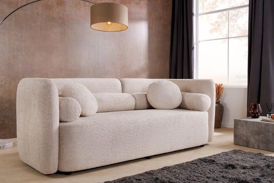 Invicta Interior Moderne bank ART DECO 200cm beige Bouclé 3-zits bank incl. kussens 44509