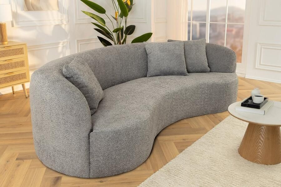 Invicta Interior Moderne bank ATELIER 230cm grijs bouclé 3-zits bank incl. kussens 46545