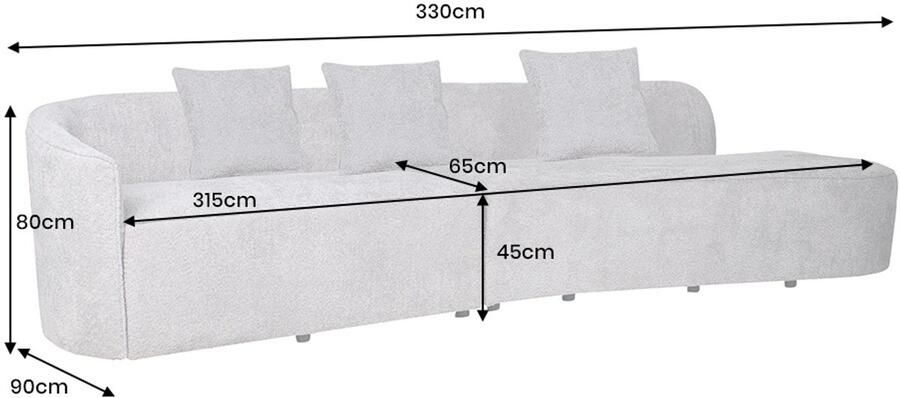 Invicta Interior Moderne bank ATELIER L 330cm grijs Bouclé XXL bank incl. kussens 46547