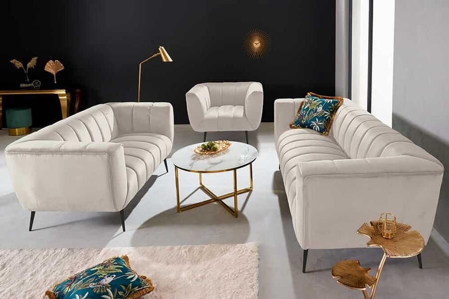 Invicta Interior Design 2-zitsbank NOBLESSE 165 cm champagne fluweel zwart metalen poten lente kern 44537 - Foto 2