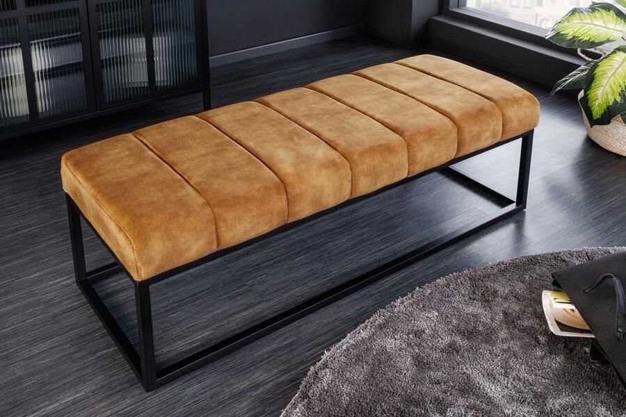 Invicta Interior Moderne bank PETIT BEAUTÉ 110cm mosterdgeel fluweel zwart metalen frame 44617 - Foto 2