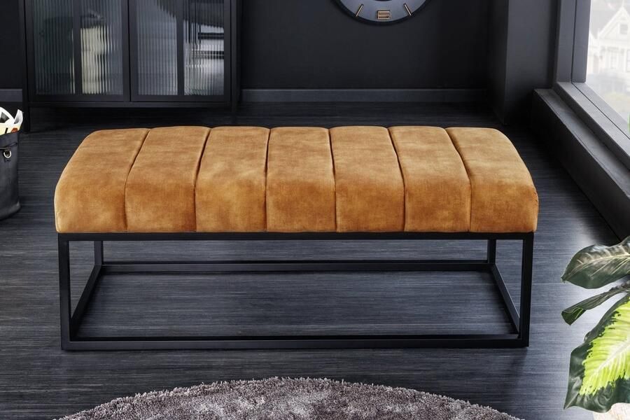 Invicta Interior Moderne bank PETIT BEAUTÉ 110cm mosterdgeel fluweel zwart metalen frame 44617