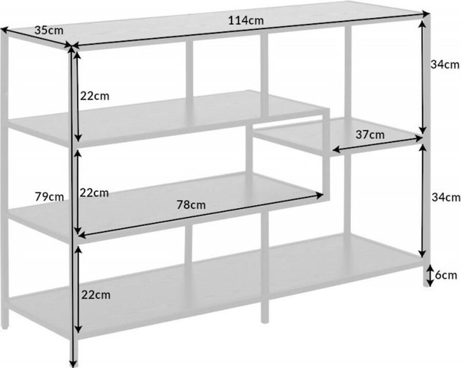 Invicta Interior Moderne boekenkast SLIM LINE 115 cm grafiet metalen frame met vijf planken 44180