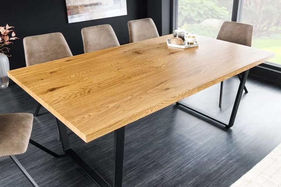 Invicta Interior Moderne eettafel LOFT 160cm Eiken Houten Design Zwart Metalen Poten Skid Base Industrieel 6538955 - Foto 2