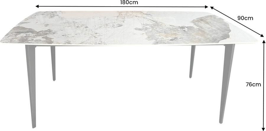 Invicta Interior Moderne eettafel MILANO 180cm wit gemarmerd natuursteen keramiek zwart metalen poten 44233 - Foto 2