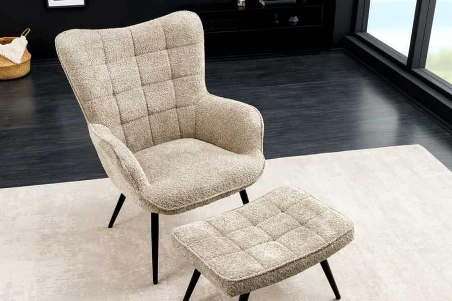 Invicta Interior Moderne fauteuil SCANDINAVIA champagne greige bouclé met armleuningen 44022