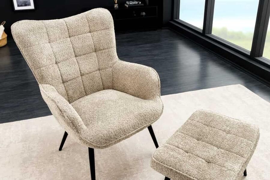Invicta Interior Moderne fauteuil SCANDINAVIA champagne grijs Boucle met armleuningen 44022
