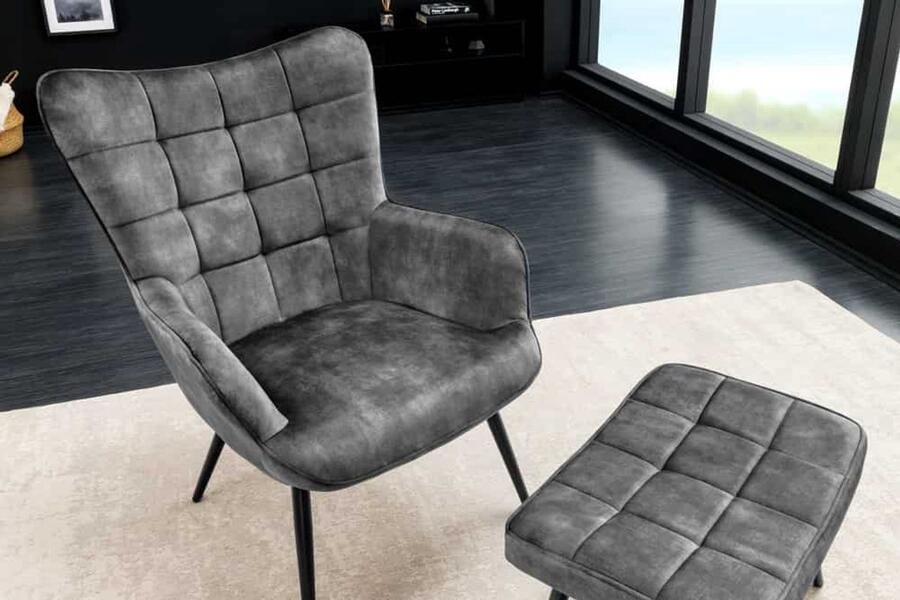 Invicta Interior Moderne fauteuil SCANDINAVIA grijs fluweel zwart metalen poten met armleuningen 44020