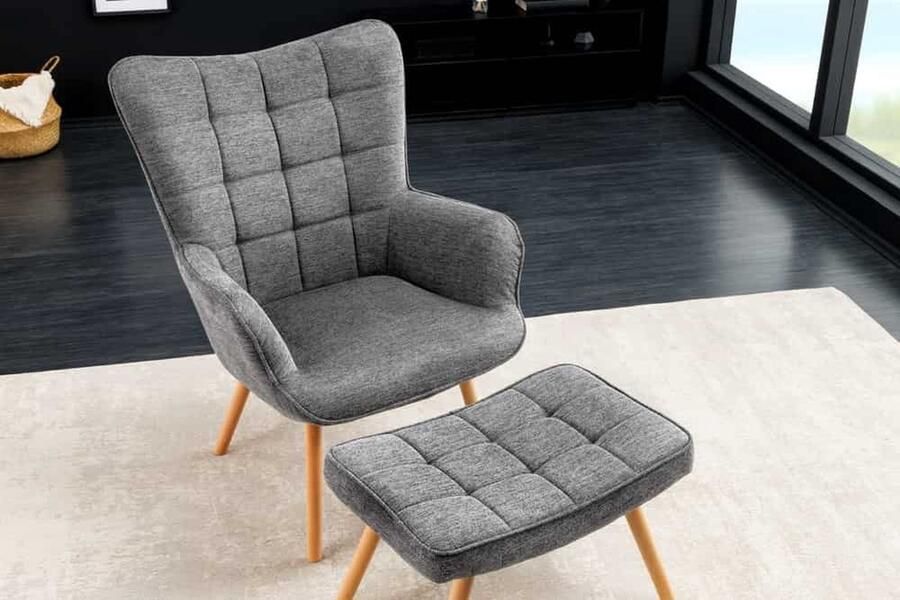 Invicta Interior Moderne fauteuil SCANDINAVIA grijze structuurstof massief houten poten met armleuningen 44023 - Foto 2